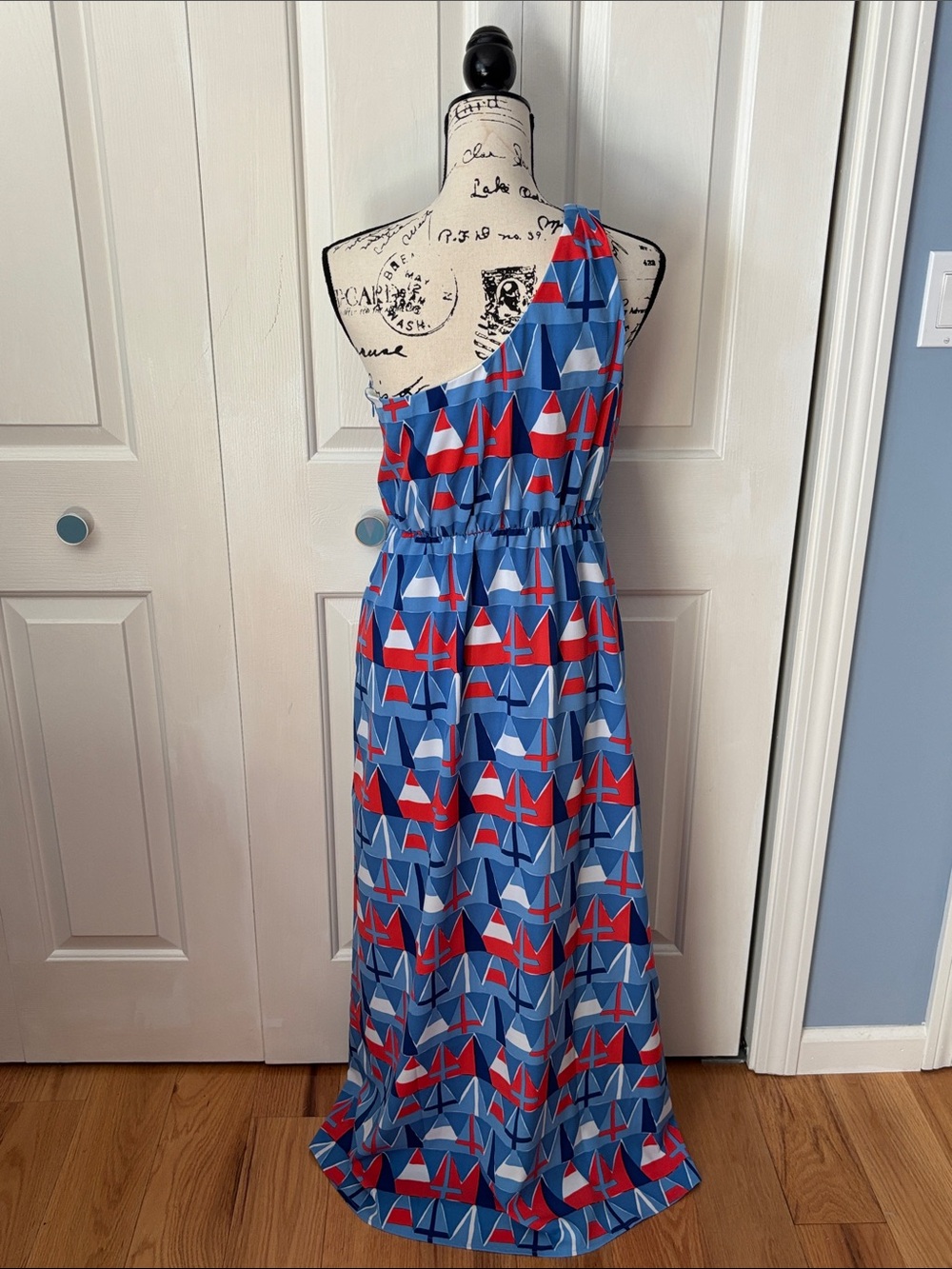 NWT Vineyard Vines One Shoulder Maxi dress in nautical print Sz 6 - Picture 6 of 11